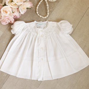 Vintage Heirloom Smocked White Dress Gown Size 0/3 Months Feltman Brothers